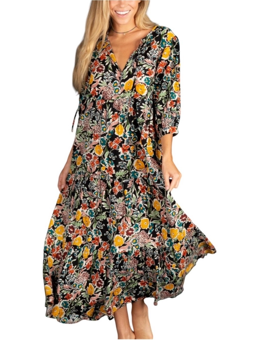 NATURAL LIFE Rayon Maxi Dress Tropical Garden Roses Floral XS NWT